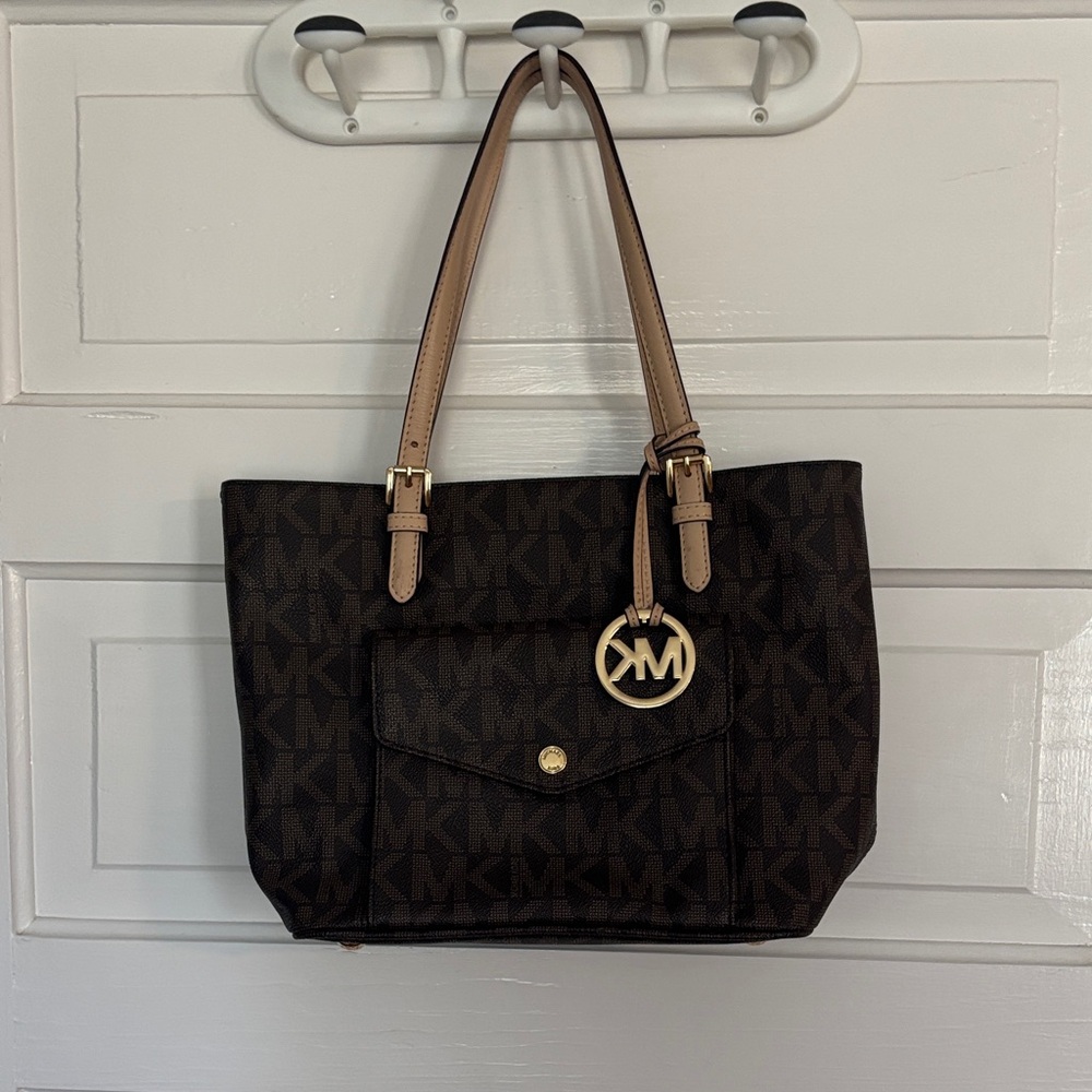 Michael Kors Brown Logo Medium Jet Set Logo Tote Bag